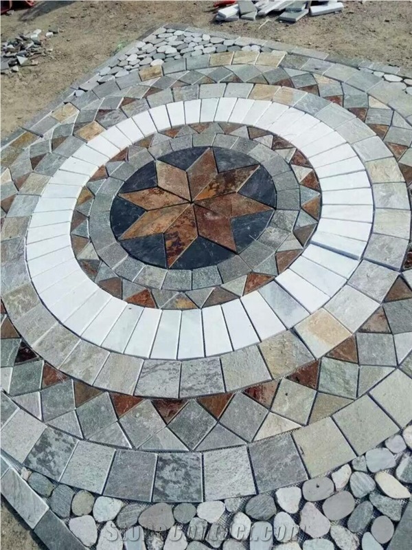Slate Medallion Pattern ,China Colorful Slate Square and Circle Floor Medallion