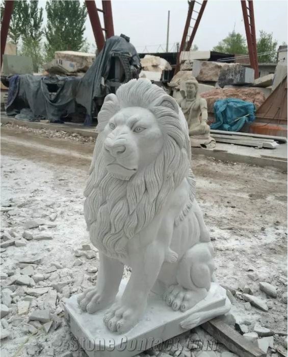 White Marble Lion Sculpture,Garden animals sculptures