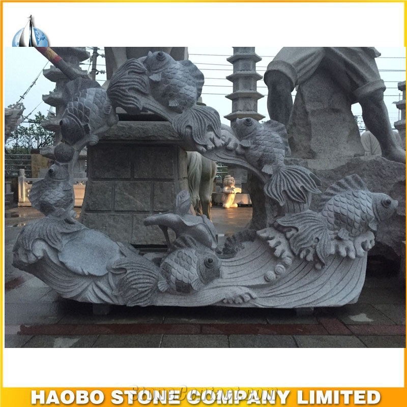Large Landscape Granite Stone Fish Garden Sculpture