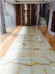 Golden Line White Onyx, Slabs or Tiles, for Wall, Floor, Stari, Background Wall Covering, Nice Looking and Good Price