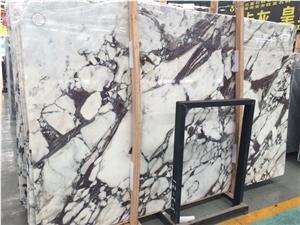 Lilac Marble, Purple Lily Marble, White Base Color, Purple Natural Veins, Good Choice for the Background Wall, Can Be Book Matched Nice Quality, Good Price