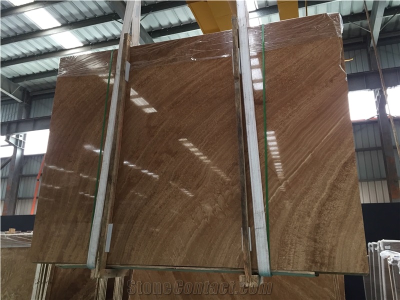 Yellow Wooden Marble Slabs or Tiles, New Cutting, Book Matched, Uniform Veins and Colors.