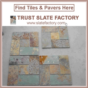 Yellow Mosaic with Stones, Rust Mosaic Stones Crafts, Green Sheet Mosaic Tiles