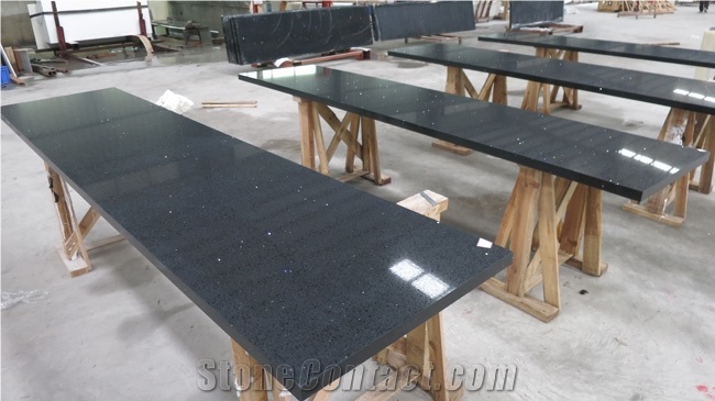 Black Galaxy Quartz Countertop Black Artificial Stone Solid Surface