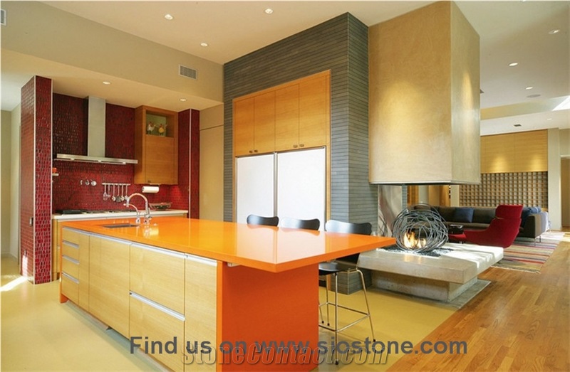 Bright Orange Artificial Quartz Stone for Multifamily Project and Comercial Sector Fit for Building&Flooring