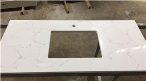 Bst White Color Veined Collection Quartz Stone Solid Color with Veined Movement and Random Pattern for Bathroom Vanity Top with Bevel Edges and Customized Edges Available for 2cm Thick