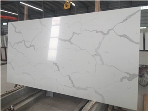 Calacatta White Quartz Stone Slab,Combines Performance and Design through the Use Of Innovative Technology and Recycled Materials with High Compression Strength
