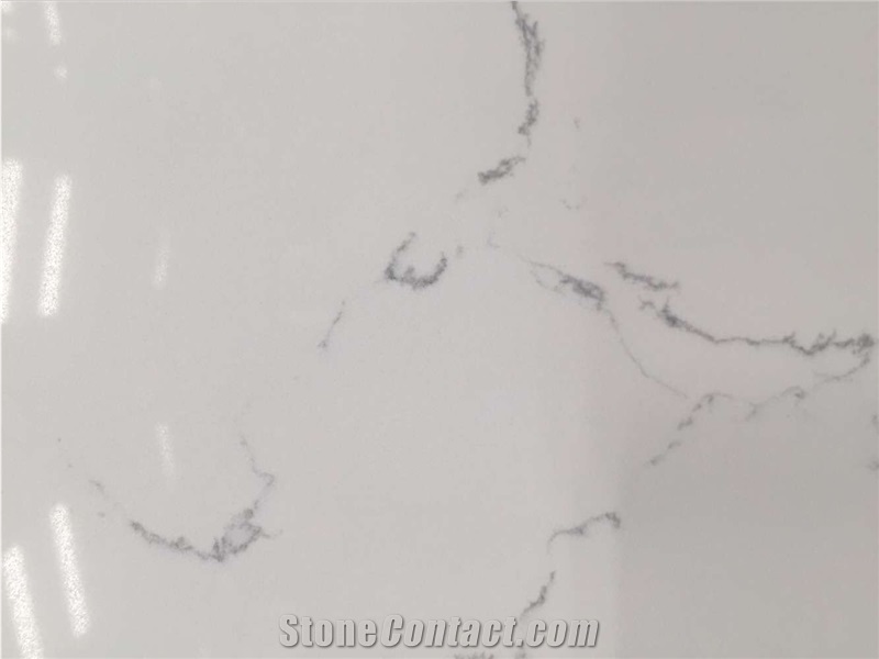 Carrara White Marble Like Quartz for Multifamily/Hospitality Projects Like Pre-Fabricated Tops Customized Countertop Shapes with Various Edge Profiles Standard Slab Sizes 3000*1400mm and 3200*1600mm