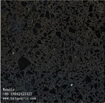 Galaxy Black Quartz Stone Slab Size 3000*1400mm and 3200*1600mm for Public Buildings Like Hotel,Restaurants,Banks,Hospitals,Exhibition Halls for Countertop Mainly Easy-To-Clean and Resistant to Stain