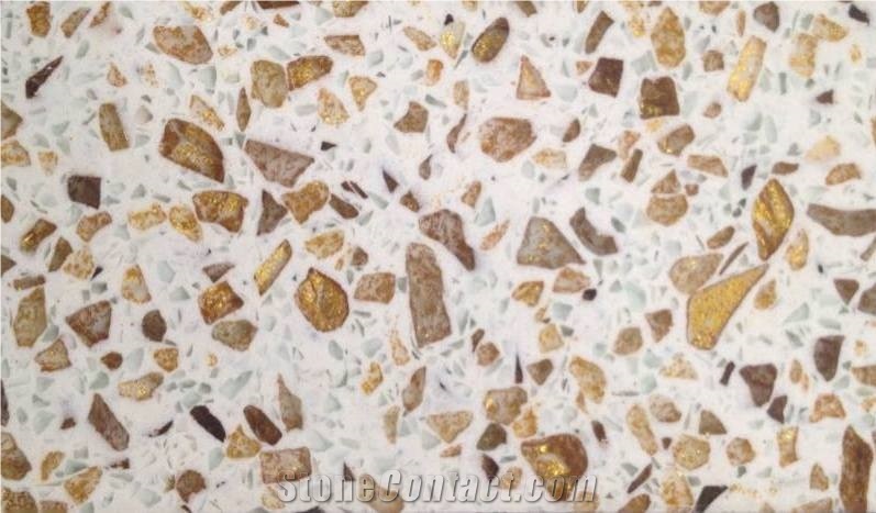Golden Series Quartz Stone Polished Surfaces Slabs with Bevel Edges and Customized Edges Available for 2cm Thick