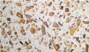 Golden Series Quartz Stone Polished Surfaces Slabs with Bevel Edges and Customized Edges Available for 2cm Thick