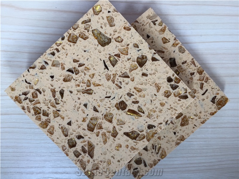 Golden Series Sparkle Yellow Engineered Quartz Stone Tiles and Slabs for Luxury Interior Design Non-Porous and Easy to Clean and Maintain Directly from China Manufacturer at Competitive Price