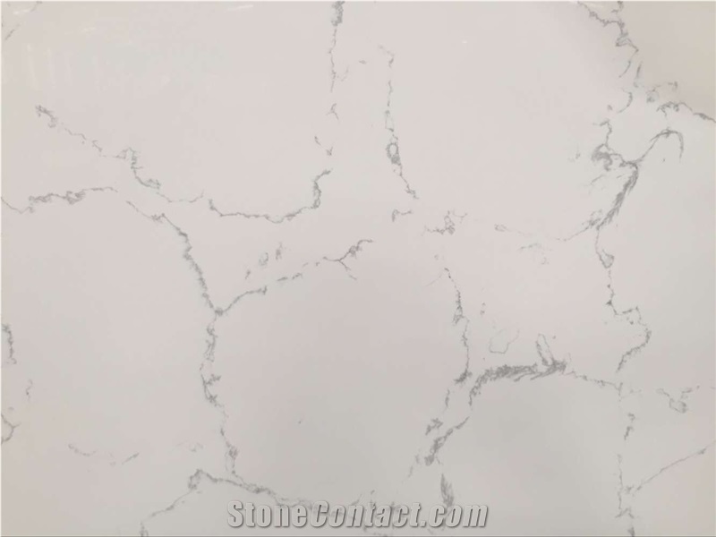 The Beautiful and Friendly Solution for Countertops Carrara White Quartz Stone Polished Surface Slab Standard Sizes 126 *63 and 118 *55 for Multifamily/Hospitality Projects