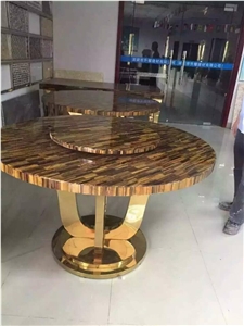 Round Tiger Eye Semiprecous Stone Dining Table,Natural Stone Table Top