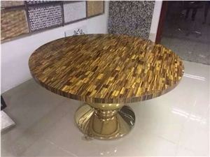 Yellow Tiger Eye Onyx Table Tops for Luxury Dining Table Decoration