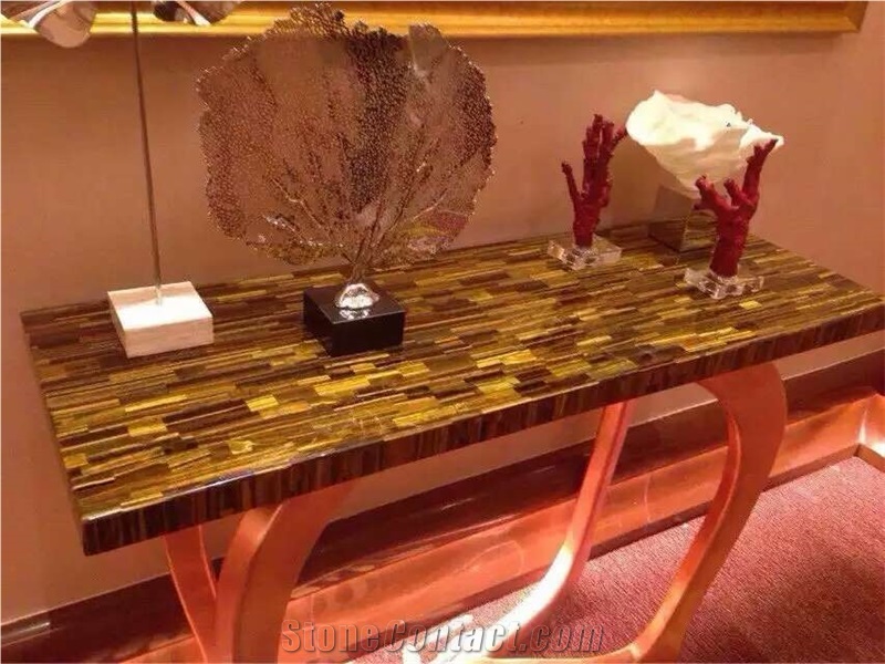 Yellow Tiger Eye Onyx Table Tops for Luxury Dining Table Decoration