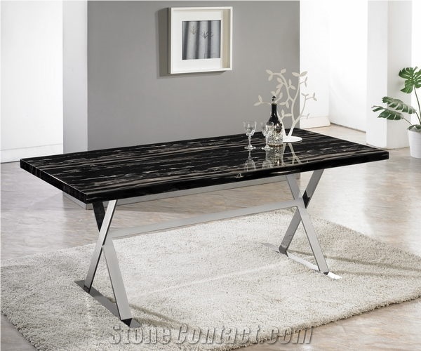 Portoro Silver Table Top, Black Marble Tea&Coffee&Dinner Table, Round&Square Table, Black Marble Furniture