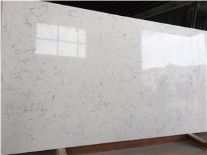 China Factory White Artificial Quartz Stone with Grey Green Lines in Stock Hm0805a