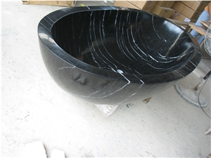 Freestanding Black Marquina Marble Black Bathtub