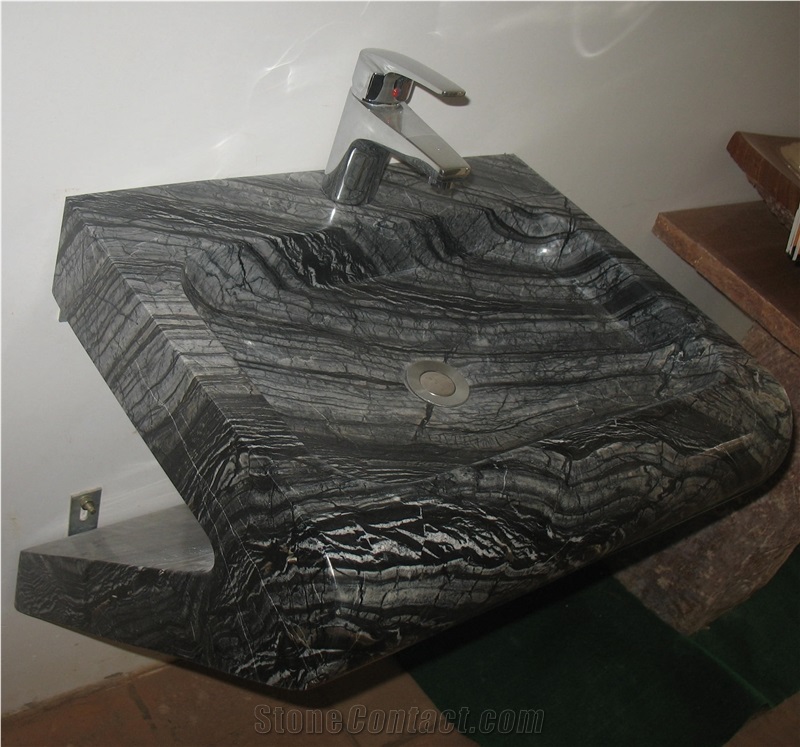 New Fashion Black Wooden Marble Wall Mount Sink