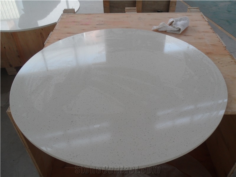 Precut Polished Round Crystal White Quartz Stone Table Top Precut Polished Round Crystal White Quartz Stone Table Top