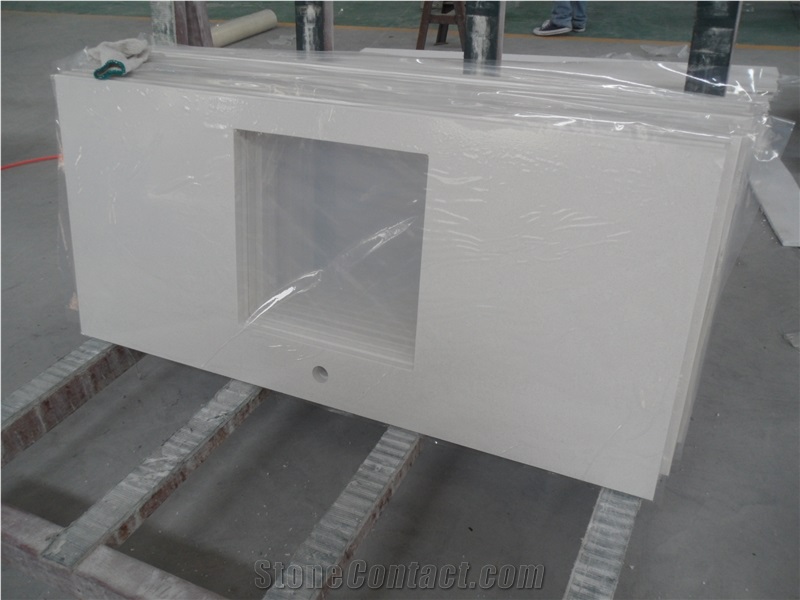 Precut Pure White Chinese Quartz Countertops for Bathroom