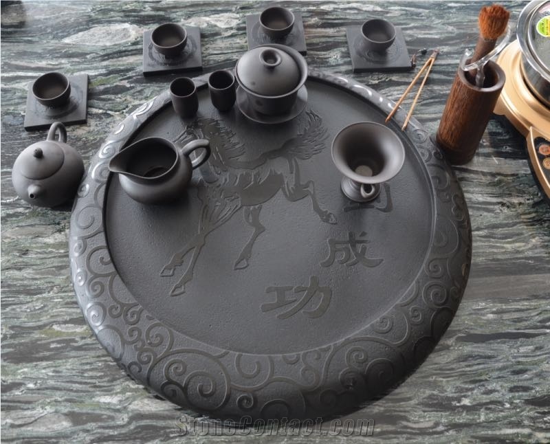Black Granite Round Tea Table Set