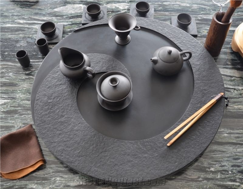 Black Granite Round Tea Table Set
