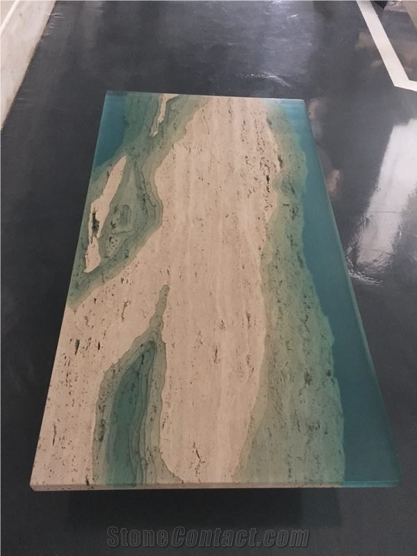 Mirro Treatment Travertine Table Top,Resin Adhesive Counter Tops from