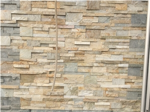 Wooden Vein Yellow Quartzite Stacked Stone, Splitface Ledger Panels