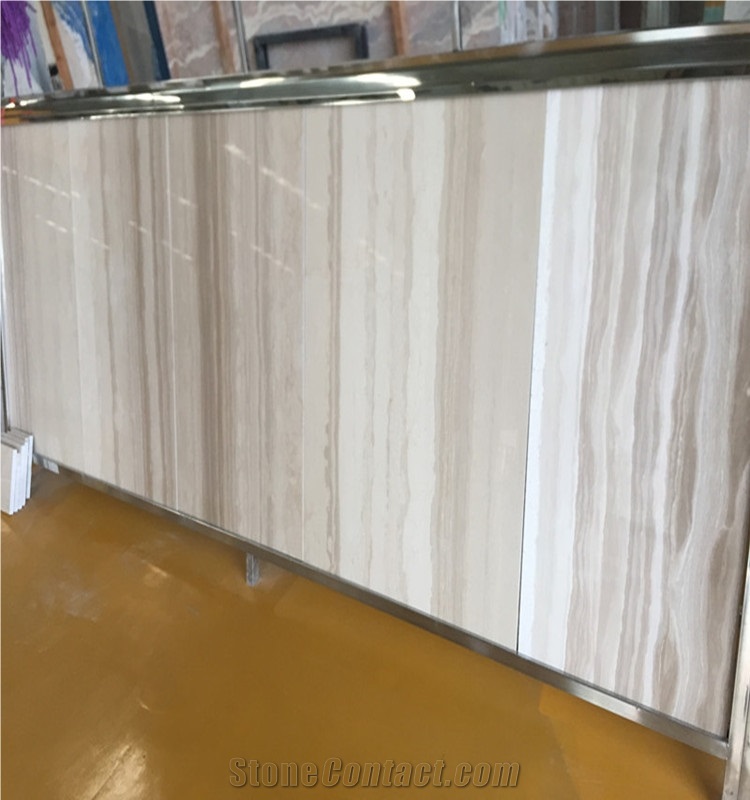 beige color straight vein wooden marble flooring tile