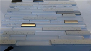 Best Selling China Polished White Quartz Stone and Glass ,Metal Mixed Mosaic Tiles for Flooring and Walling Decor