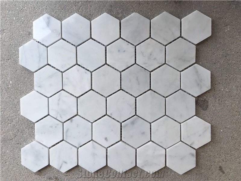 Carara White Marble Mosaic Tiles / Stone / Wall Mosaic / Polished Hexagon Mosaic Tiles,Polished Pattern and Tiles, White Marble for Home Decoration