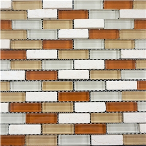 China Glass Mosaic Tile, Different Color Mixed Together Mosaic Stone Tile for Wall & Flooring, Linear Strops Shape Mosaic