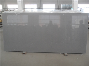China Light Grey Small Grain Quartz Tile& Slab, Hot Sell Gray Color Engineered Stone Walling, Quartz with Glass Mirror on Sales