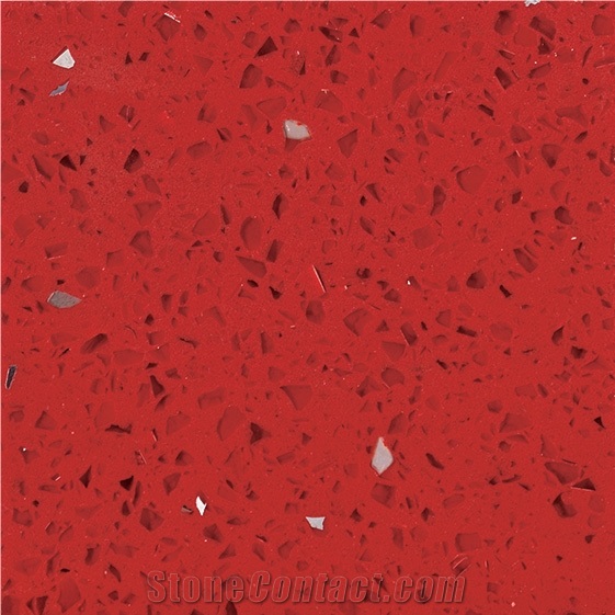 China Man-Made Popular Polished Crystal Red , Star Red Quartz Slabs & Tiles for Usa Market ,Countertops ,Vanity Tops , Bar Tops Using