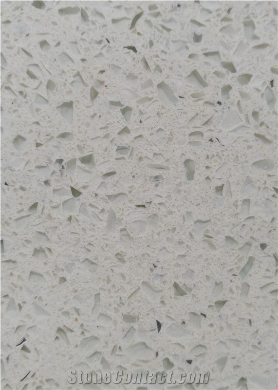 China Manmade Quartz Stone with Glass Mirror, Shining Artificial Quartz Tile & Slab, Use for Wall or Floor or Countertop