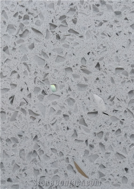China Manmade Quartz Stone with Glass Mirror, Shining Artificial Quartz Tile & Slab, Use for Wall or Floor or Countertop