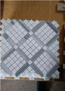 China Natural Pure White and Grey Marble Polished Mosaic Tiles for Bathroom Wall Tile and Interior Decor