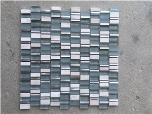 Chinese Wooden White Marble Tile Nature Stone + Aluminum + Glass Bathroom Wall Tiles Mosaic Interior / Outdoor Decoration Walling