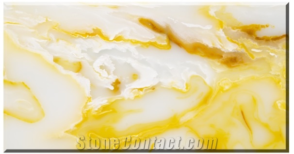 Close to Natural Stone, China Polished Artificial Stone -Yellow Onyx, Big Slabs and Tiles, Cut-To-Size, Topaz for Interior Decor and Walling