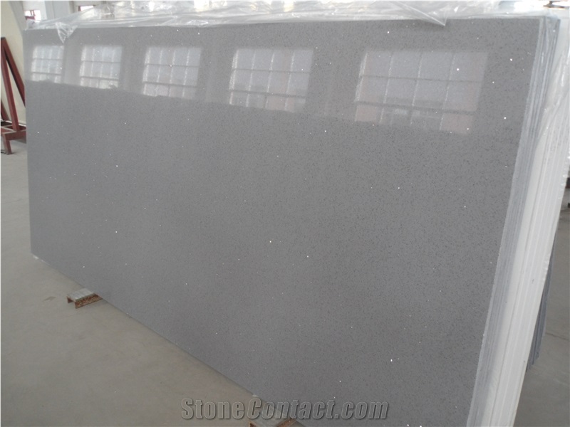 Fashion Grey Mirror Artificial Quartz Stone Slab Flooring Tiles Solid Surface
