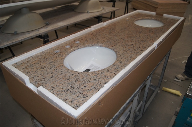 Giallo Bahia Vanity Top with Porcelain Sink, Golden Granite Top Hot Sell in the Usa Market, China Factory Top Natural Granite Bathroom Top