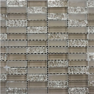 Glass Mixed with Metal Mosaic Tile, China Stone Mosaic on Sales, Nice Design Misaic Tile, Linear Strips Stone Mosaic