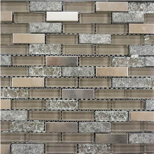 Glass Mixed with Metal Mosaic Tile, China Stone Mosaic on Sales, Nice Design Misaic Tile, Linear Strips Stone Mosaic