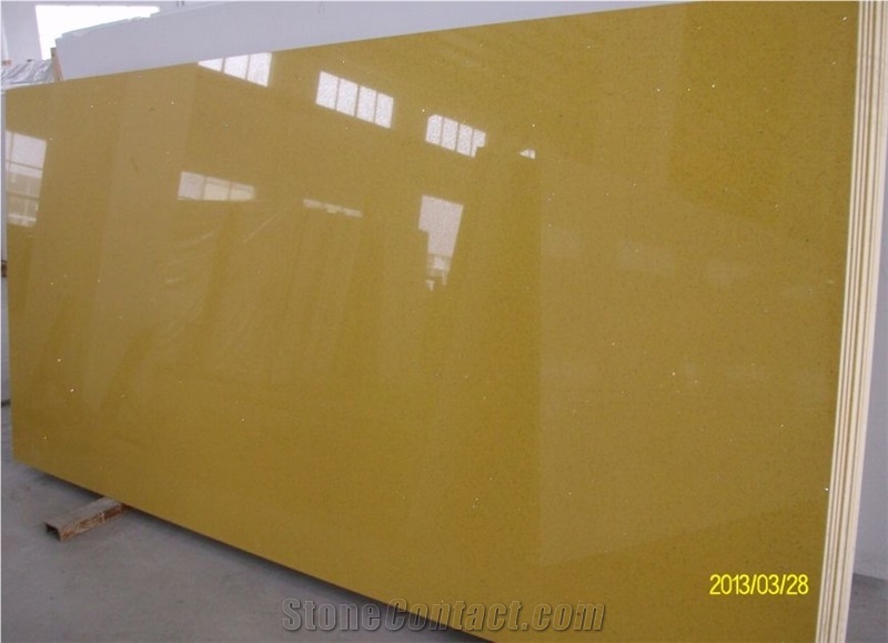 High Quality China Man-Made Quartz Stone Crystal Yellow 2cm & 3cm Big Slabs for Usa and Canada Market ,Engineered Stone ,Artificial Stone