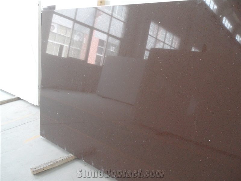 High Quality Polished China Man-Made Engineered Stone -New Star Brown 2cm & 3cm big Quartz Stone Slab for promotion sell 