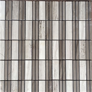 Natural China Polished Light Wood Grey and Coffee Wood Marble Mosaic Tiles for Bathroom Walling and Interior Decor