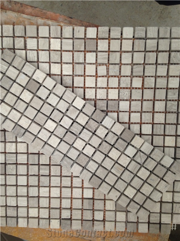 Polished Wooden White Marble Mosaic, Wooden Grey Marble Mosai,  linear strips mosaic, Mixed Marble Stone Mosaic Tile From China 