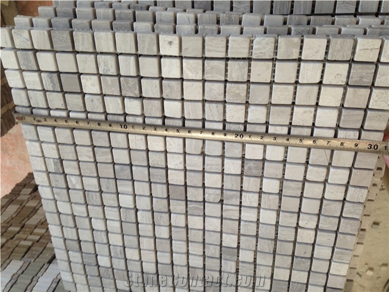 Polished Wooden White Marble Mosaic, Wooden Grey Marble Mosai,  linear strips mosaic, Mixed Marble Stone Mosaic Tile From China 